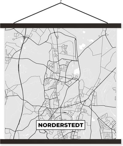 Posterhanger incl. Poster 60x60 cm - Schoolplaat - Duitsland - Plattegrond - Norderstedt - Kaart - Stadskaart - Textielposter - Zwarte latten - Stadskaart
