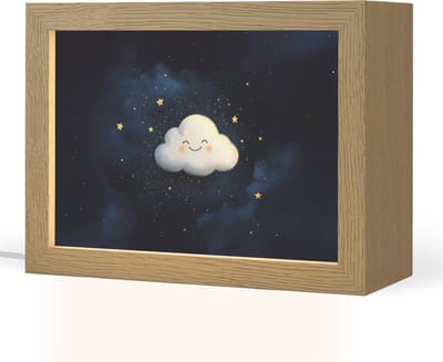 Nachtlampje 20x15 cm - Kinder lampje - Wolkje - Gezichtje - Sterren - Donkerblauw - Tafellamp kinderkamer - Slaapkamer lamp - Bedlamp kinderen - Kinderlampje stopcontact - Wandlamp babykamer - Nachtlampjes