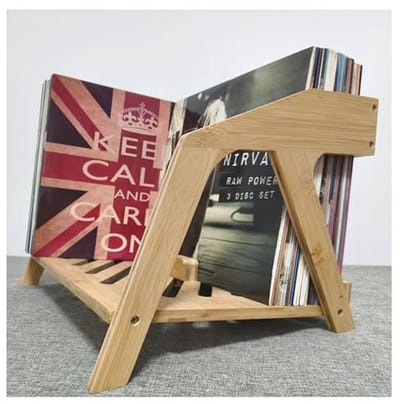 Stijlvolle Bamboe Vinyl Platenhouder voor 80 LP's - Elegant en Ruimtebesparend