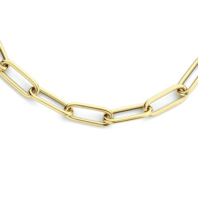 Schitterende 14 Karaat Geelgouden halsketting Collier Paperclip 4mm. | Schakelketting | Jonline