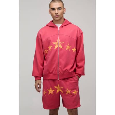 Oversized Boxy Trainingspak Met Hardware Details, Ritssluiting En Wijde Korte Broek | Red | Size XS