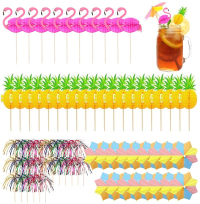 SnelShoppen - Cocktail Pick Set 80-delig - Flamingo, Ananas, Papieren Parapluutjes, Vuurwerk Picks - Perfect voor Feestjes, Bruiloften en Tuin - Kleur