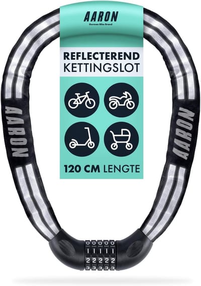Thijox - AARON Reflect Fietsslot 110 cm - Stalen Kettingslot met 5-Cijferige Code - Hoog Veiligheidsniveau voor E-bike, Mountainbike, Trekkingfiets, T