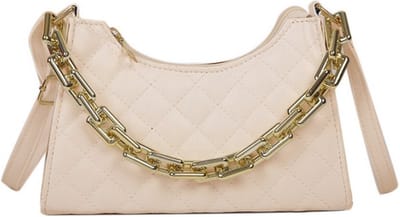 Elegante eco-leren schoudertas met ketting - Creme