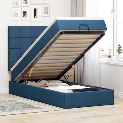 vidaXL - Ottoman - bed - met - matras - 90x190cm - stof - blauw