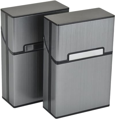 OUYLAF sigaretten opbergdoosje - Sigaretten Doosje - sigarettendoosjes - Sigarettenhouder -sigaretten box - Sigarettenbox - Metallic - Weerbestendig - 2pcs - grijs