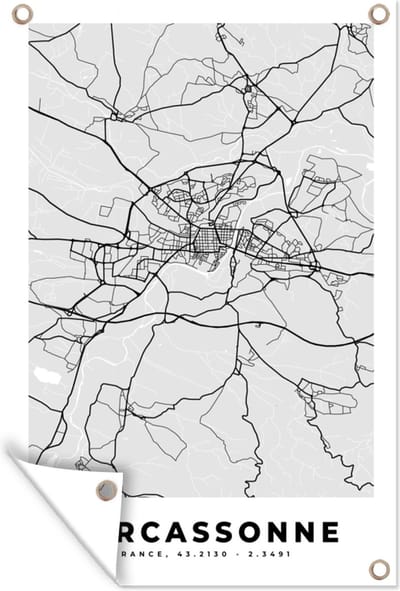 Muurdecoratie Plattegrond – Carcassonne – Stadskaart – Kaart – Frankrijk - 120x180 cm - Tuinposter - Tuindoek