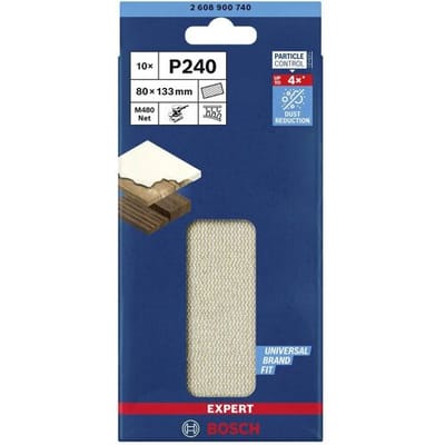 Bosch Accessories EXPERT M480 2608900740 Schuurnet voor vlakschuurmachine Ongeperforeerd Korrelgrootte (num) 240 (l x b) 133 mm x 80 mm 10 stuk(s)