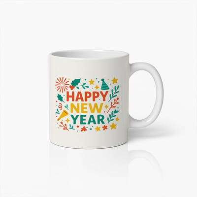 Happy New Year Koffiemok 330ml – Feestelijke Kerst- en Nieuwjaarsmok met Kleurrijk Ontwerp – Leuk Cadeau voor Vrienden, Familie & Vieringen