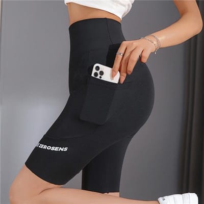 Dames Yogabroek Hoge Taille Fitness Vijfde Broek Dames Zak Sport Leggings M black