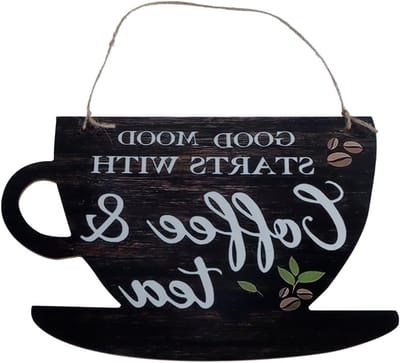 Houten Decoratieve Plank voor Koffie en Thee met Leuke Citaten voor Keuken en Eetkamer Muurdecoratie (29.6 x 25.1 cm)