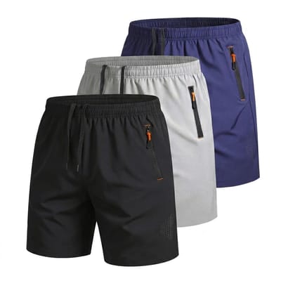 Zwart Lichtgrijs Donkerblauw sport shorts heren quick dry korte broek met rits zakken ademend hardloop shorts fitness casual outdoor set 3 stuks maat S