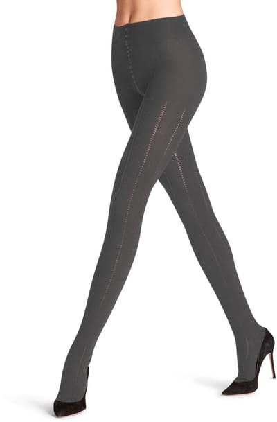 FALKE Needlepoint eenkleurig katoen wol panty dames grijs - maat 36-38