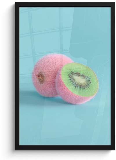 Poster in lijst - Fotolijst 40x60 cm - Posters - Kiwi - Blauw - Surrealistisch - Posterlijst zwart - Decoratie - Wanddecoratie woonkamer - Muurdecoratie slaapkamer