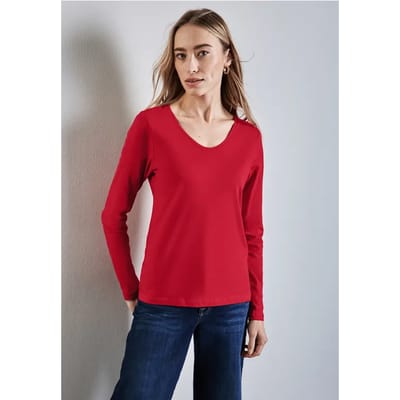 Shirt met ronde V-hals