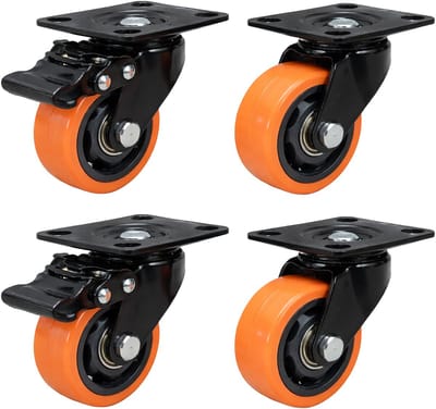Zwenkwiel - set van 4 - 75 mm - 600 kg - zwart-oranje