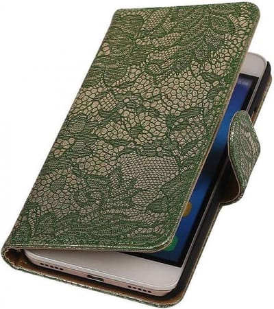Lace Bookstyle Wallet Case Hoesjes Geschikt voor Nokia Lumia 530 Donker Groen