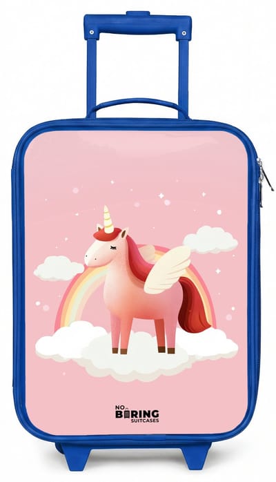 NoBoringSuitcases.com® - Kinderkoffer blauw - Kindertrolley jongen - Eenhoorn - Vleugels - Roze - Regenboog - Koffer kind lichtgewicht - Reiskoffer trolley voor kinderen - Koffertje met lichtgevende wieltjes - Rolkoffer