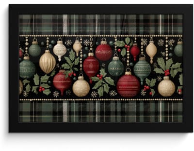 Poster in lijst - Fotolijst 30x20 cm - Posters - Kerstballen - Rood - Hulsttakken - Patroon - Posterlijst zwart - Decoratie - Wanddecoratie woonkamer - Muurdecoratie slaapkamer - Kerstversiering - Kerstdecoratie voor binnen - Kerstmis