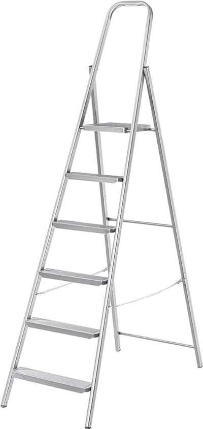 SAVI® Huishoudtrap 5 Treden - Keukentrapje Basic Inklapbaar - Keukentrap – Zilver - 50cm x 13cm x 205cm; 7.5kg
