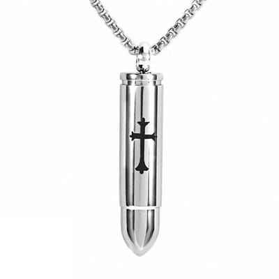 Aramat Jewels | Gedenkhangers | Stalen Kruis Ashanger - Symbolische Herinnering | Bullet Kruisje zilverkleur-5x1cm | |20mm | Staal | Volwassenen | Verkleurd niet