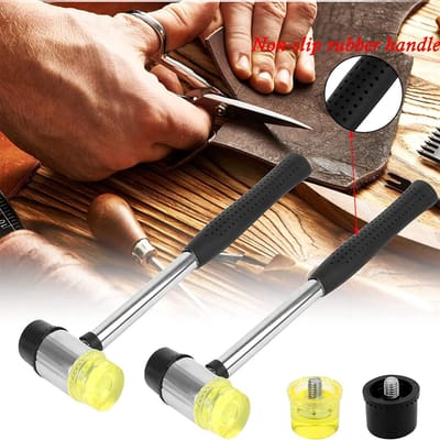 2 stuks Zachte rubberen hamer, Antislip rubberen handvat hamer, Mini dubbelzijdige rubberen hamer, Dubbelzijdige rubberen hamer, Rubberen hamer, met 8 reserve rubberen koppen, Vloerinstallatie