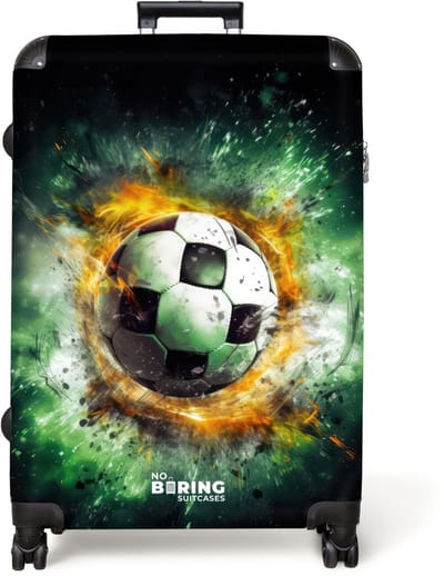 NoBoringSuitcases.com® - Koffer groot - Reiskoffer lichtgewicht - Voetbal - Groen - Rolkoffer met 4 wielen - Grote trolley XL - 98 liter bagage