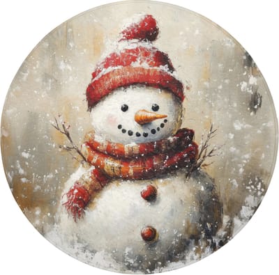 Badmat rond 70x70 cm - Antislip - Sneeuwpop - Winter - Sneeuw - Beige - Badmatten voor badkamer - Badkamermat - Douchemat - Ronde badkamer mat
