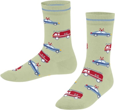FALKE Police and Fire Cars gedessineerd katoen sokken kinderen groen - maat 35-38