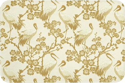 Badmat 90x60 cm - Antislip - Kraanvogels - Kersenbloesem - Goud - Badmatten voor badkamer - Badkamermat - Douchemat - Badkamer mat