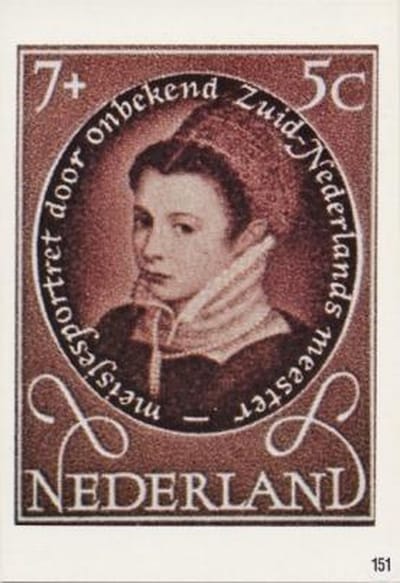Briefkaart met afbeelding meisjesportret – door onbekend Zuid-Nederlands meester postzegel