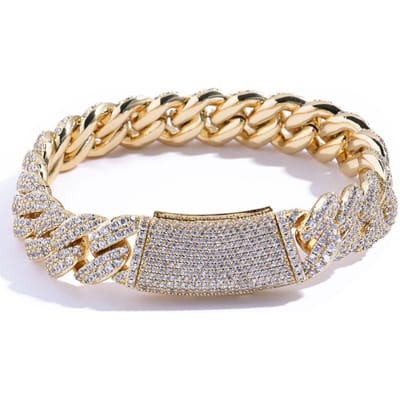 Bracelet Chaîne Cubaine 13mm pour Femme Plaqué Or Véritable Hip Hop Rock Bijoux de Rue Bracelets Iced Out pour homme W6727WW-Gold Color beige