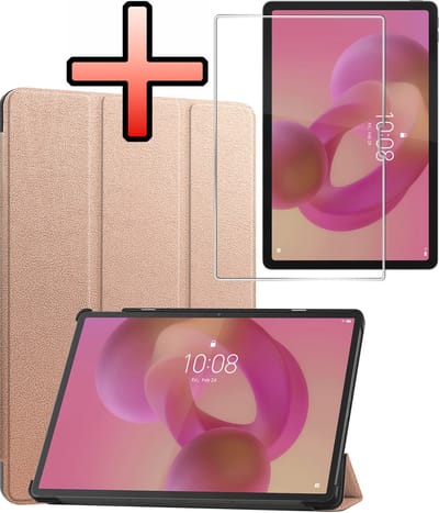 Hoes - Geschikt voor Lenovo Idea Tab Pro - Met Screenprotector - Trifold Bookcase - Hard Cover - Hardcover Book Case - Tablet Hoesje - Rosé goud