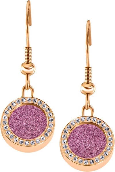 Quiges RVS Schroefsysteem Oorhangers Oorbellen Rosékleurig met Zirkonia en Verwisselbare Glitter Roze Mini Munt Set - ECOS146