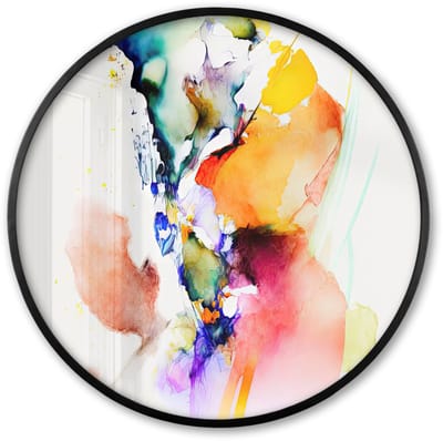 Poster in lijst Rond - Fotolijst 60x60 cm - Posters - Waterverf - Regenboog - Abstract - Kunst - Ronde posterlijst zwart - Decoratie - Wanddecoratie woonkamer - Muurdecoratie slaapkamer