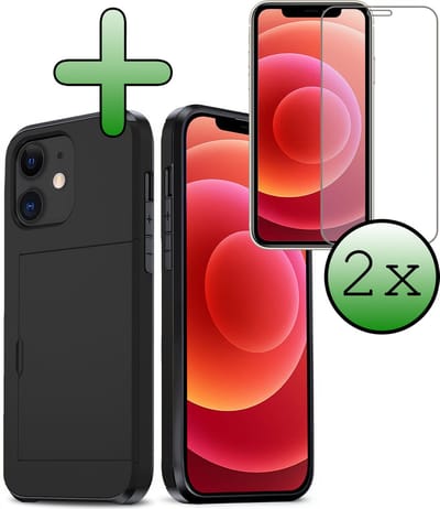 Hoes Geschikt voor iPhone 11 Hoesje Hard Case Met Pas Houder Met 2x Screenprotector - Hoesje Geschikt voor iPhone 11 Hoes Shockproof Hard Cover Met Kaarthouder - Zwart
