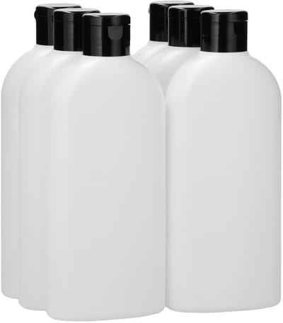 6 x 250 ml Platte fles HDPE wit + Klepdop zwart - BPA Vrij - Niet Breekbaar - Plastic Flesjes Navulbaar - Met Dop - Lege Flessen - 6 stuks.