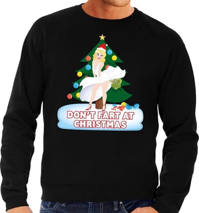 Foute kersttrui / sweater zwart - Marilyn Monroe - Dont Fart at Christmas S