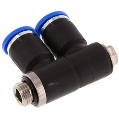 8mm x G1/8'' 2-way Manifold Messing/PA 66 Insteekfitting Buitendraad Draaibaar NBR