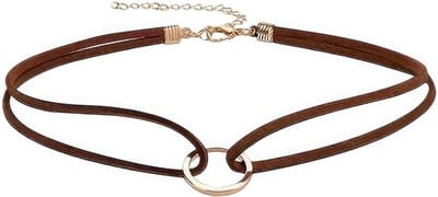 Faux Suede Hondenhalsband met Gouden Ring en Gelaagd Design voor een Bohemian Look, PU Leer, Perfect voor Stijlvolle Honden en Juwelenliefhebbers