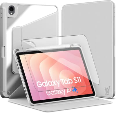 Hoes en Screenprotector geschikt voor Samsung Galaxy Tab S11 11 inch – 360° draaibaar – Met pencil houder – Grijs