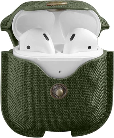 Twelve south, Hoesje voor AirPods 1e / 2e Generatie met Schokbestendige Karabijnhaak, Olijfgroen
