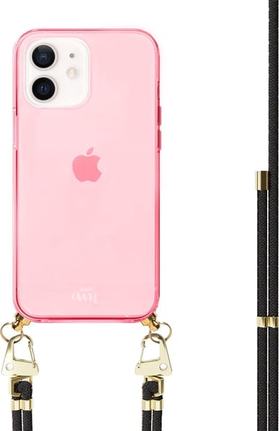 xoxo Wildhearts silicone case met koord - Roze telefoonhoesje met koord - telefoonketting - Black & Gold - Cord Case - geschikt voor Apple iPhone 11 - Zwart koord