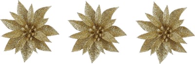 House of Seasons Decoratie bloemen op clip - 3x stuks - goud - kunststof