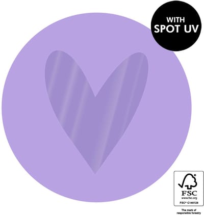 30 Cadeaustickers: Lila hart Spot UV- Ronde sticker 55 mm- Cadeauversiering- Sluitzegel- Traktatiesticker- Wensetiket- 5 varianten