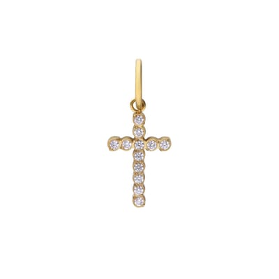 Lucardi - Dames Stalen goldplated bedel kruis met zirkonia - Hanger - Staal - Goudkleurig