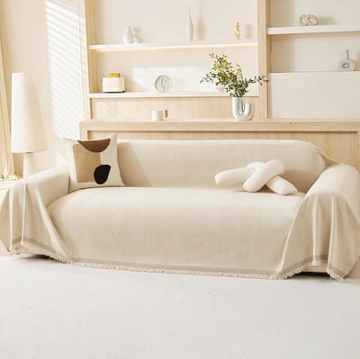 Chenille Plaid - Bankkleed Luxe - Bank en Bed - 100% Natuurlijk Chenille - 180 x 380 cm - Crèmebeige