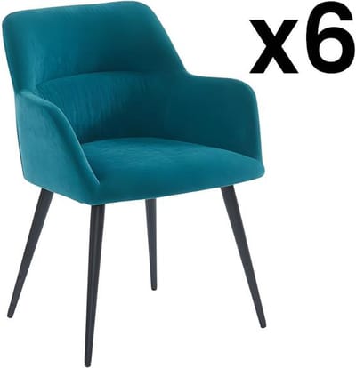 Vente-unique Set van 6 stoelen HEKA - Met armleuningen - Stof en metaal - Blauw