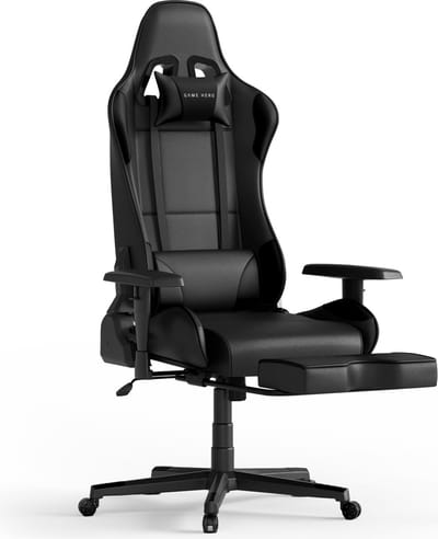 GAME HERO® Winner X1 - Gaming Stoel - Gamestoel - Gaming Chair - Verstelbare Armleuningen - Gamestoel Met Voetsteun - Zwart
