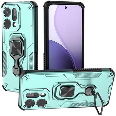 MobyDefend Hoesje - Geschikt voor Oppo Reno14 - Dubbelgelaagde Pantsercase Met Standaard - Turquoise